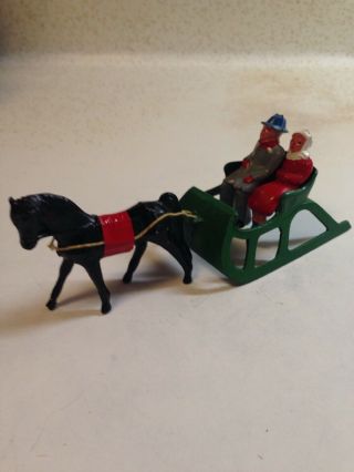 Barclay Man & Woman In Horse Drawn Sleigh Christmas Lead Figure Toy 1