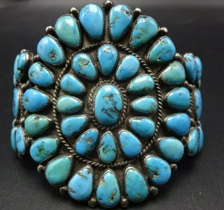 Vintage 1940s Navajo Sterling Silver Turquoise Petit Point Cluster Cuff Bracelet