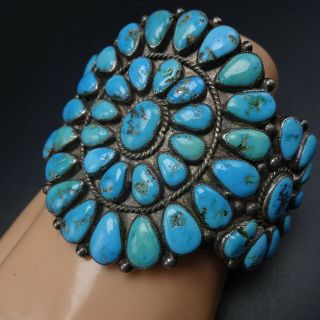Vintage 1940s NAVAJO Sterling Silver TURQUOISE Petit Point Cluster Cuff BRACELET 3