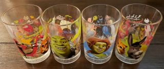 Set Of 4 Mcdonalds Collectors Glass Shrek The Third Fiona & 2 Donkey/puss 2007