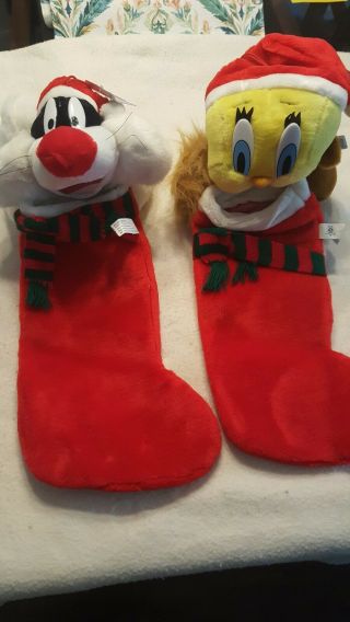 1997 Warner Brothers Looney Tunes Sylvester And Tweety Christmas Stockings