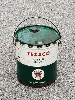 Vtg Texaco Oil 5 Gallon Green Can - Hd 90 Gear Lubricant 35 Lbs 15 Kilos Empty