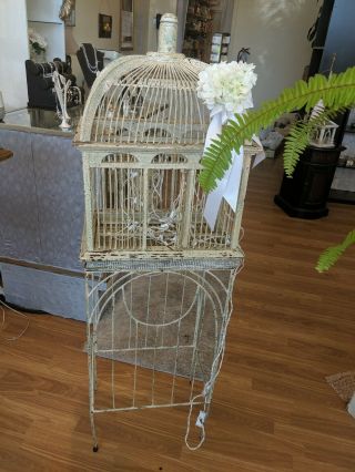 Vintage Bird Cage With Stand,  Shabby Chic,  Ivory White,  Weddings,  Home Decor