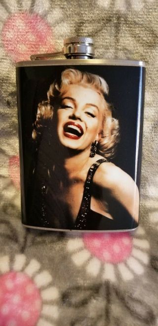 Marilyn Monroe Vintage Photo Stainless Steel Hip Flask With Screw On Hinged Cap