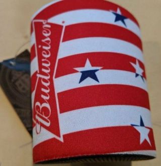 With Tag - Budweiser Red/white/stars Beer Can Koozie