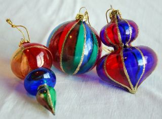 Blown Glass Christmas Ornaments Set Of 3 Jewel Tones