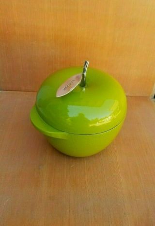 Lodge Vintage Cast Iron Enamel Green Apple Baking/decor - Dish W/lid Cpty 3.  5 Q