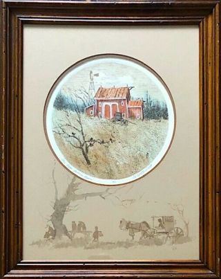 Vtg Signed Hand Colored Etching “the Egg Ladies Barn” By Ohio Artist Ed Gifford