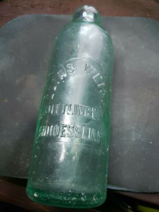 Monessen,  Pa/ Aqua Hutch Bottle Beer Soda/ 7 " Tall/ Elias Weiss Bottling