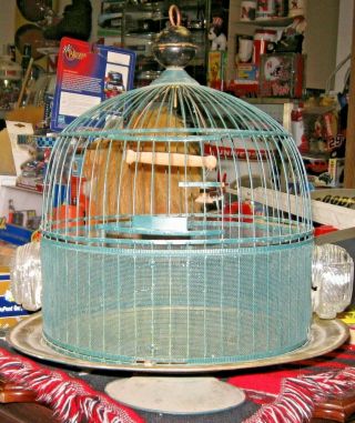 Vintage Hendrix Brass Domed Bird Cage Birdcage Ring Glass Bird Feeder & Waterer