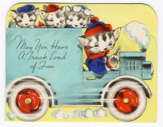 Rust Craft Cats Kittens In A Truck C 1940 Birthday All Purpose Greeting Card
