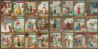 Liebig S - 609 " Alphabet Female Costumes " Full Set 6 Vintage Trade Cards 1900 Grm