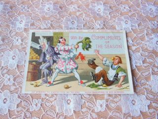 Victorian Greeting Card/clown Stealing Vegetables From Green Grocer/marcus Ward
