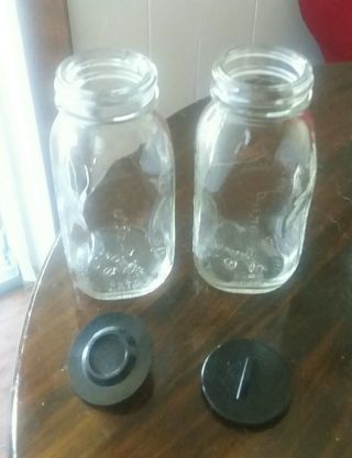 2 Vintage Curity Sure Grip Clear Glass 4 Oz.  Baby Bottle W/caps Duraglas Usa