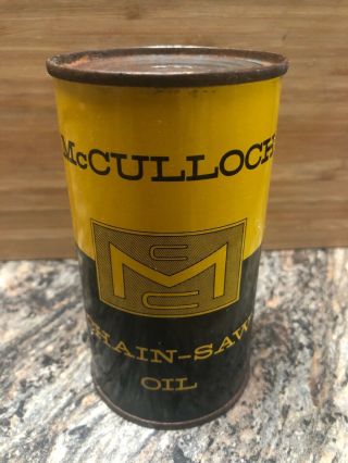 Vintage Mcculloch Chain Saw Oil Tin Can Full