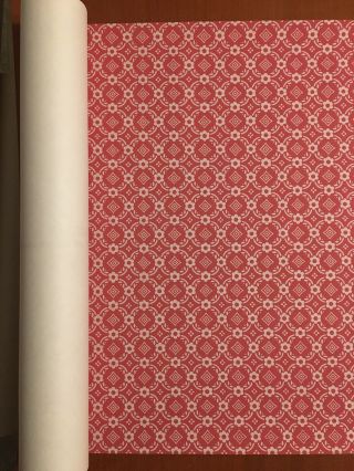 Vtg 1950s 10 Rolls Wallpaper Red & White Floral & Diamond Pattern 18 