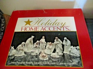 Holiday Home Accent 11 Piece Hand Painted Porcelain Nativity Scene Set Christmas