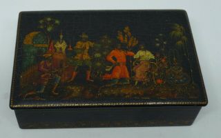 Vintage 1934 Soviet Russian lacquered Palekh hand painted box boite laque russe 2