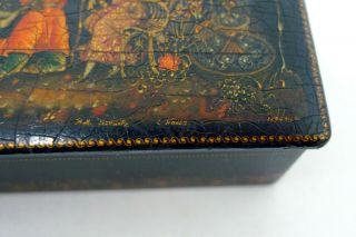 Vintage 1934 Soviet Russian lacquered Palekh hand painted box boite laque russe 3