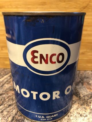 Vintage Enco Motor Oil 1 Quart Tin Can Full