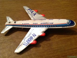 Vtg Pan American Airlines N - 801pa Boeing 707 7 " Tin Friction Toy Airplane,  Japan