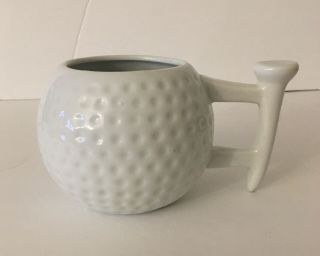 Golf Ball Shaped Coffee Mug Tea Cup With Tee Post Handle White Golfing Coffee