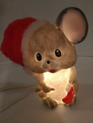 Christmas Mouse Light Wearing A Santa Hat Ceramic