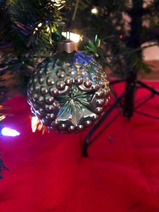 Vintage Star Double Indent Mercury Glass Christmas Ornament Light Blue/gr Bumpy