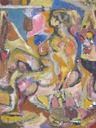 Vintage Abstract Expressionism Oil On Board Painting Nude On Seat 1950 