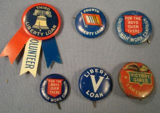 Wwii Home Front.  6 Different Liberty Loan And Victory Pins.