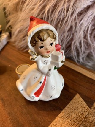 Vintage Napco Christmas Snowflake Girl Candle Holder