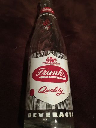 Vintage Franks Beverage Soda Painted Label Glass Bottle Philadelphia Pa