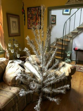 Vintage Aluminum Christmas Tree 4 Ft With 45 Branches - Pom Pom Silver W/ Stands