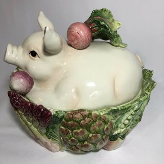 Fitz & Floyd French Market Pig Covered Dish 10” Ceramic