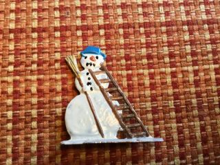 Vintage Miniature Lead Metal Toy German Flat Winter Scene Snowman