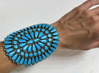 Massive Museum Vintage Navajo Sterling Silver Turquoise Cluster Cuff Bracelet