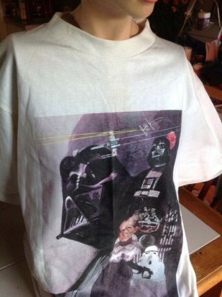 Vtg 1995 Star Wars White T - Shirt Mens Size L Darth Vader Storm Trooper