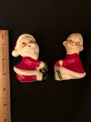 Vintage Lefton Mr Mrs Santa Clause Christmas Candle Holders Huggers 3 " Vgc