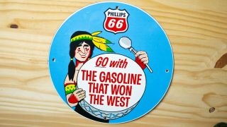 Vintage Phillips 66 Porcelain Sign 12” Gas Oil Pump Plate Service Station Dealer
