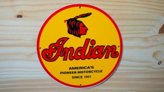 Vintage Indian Motorcycles Chief Porcelain Enamel Sign 12 " Gas Oil Pump Plate Nr