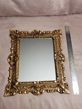 Vintage Gold Scent Plastic Ornate Victorian Style Wall Vanity Mirror Marked 17 "