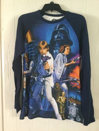 Mens Star Wars Movie Poster Blue Shirt Size Medium Baseball Style