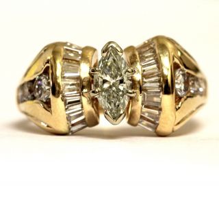 14k Yellow Gold 1.  36ct Marquise Diamond Engagement Ring 6g Estate Vintage