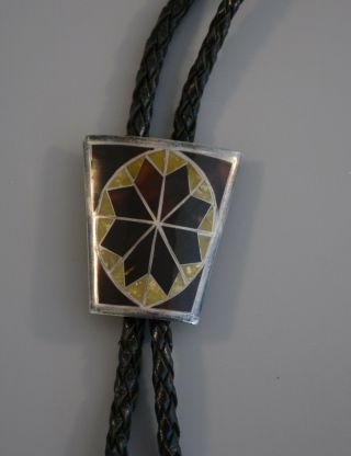 Vintage Zuni Indian Silver Inlay Valero Star Bolo Tie - Beautifully Handcrafted