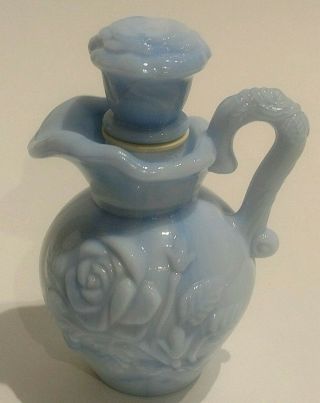 Vintage Avon Blue Milk Glass Pitcher Perfume Bottle May 1978
