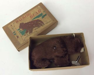 Vintage Walking Bear Wind Up Mechanical Toy Occupied Japan