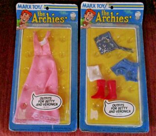 2 Vtg Marx Archie Doll Fashion Clothes In Pak Betty Veronica Comic Book 1975