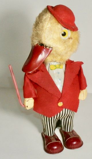 Alps Tin Litho Wind Up Mechanical Strutting Dilly The Duck Made N Japan Ca.  1950s