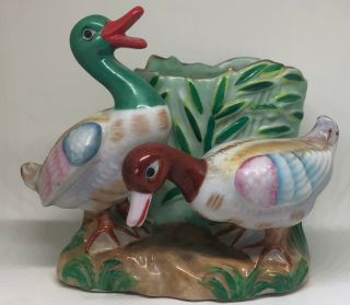 Vintage Mallard Duck Figure Planter Vase Ceramic Porcelain Hand Painted Japan