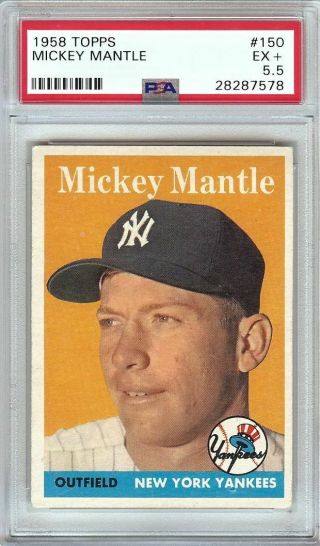 Mickey Mantle 1958 Topps Vintage Baseball Card Graded Psa Ex,  5.  5 Yankees 150